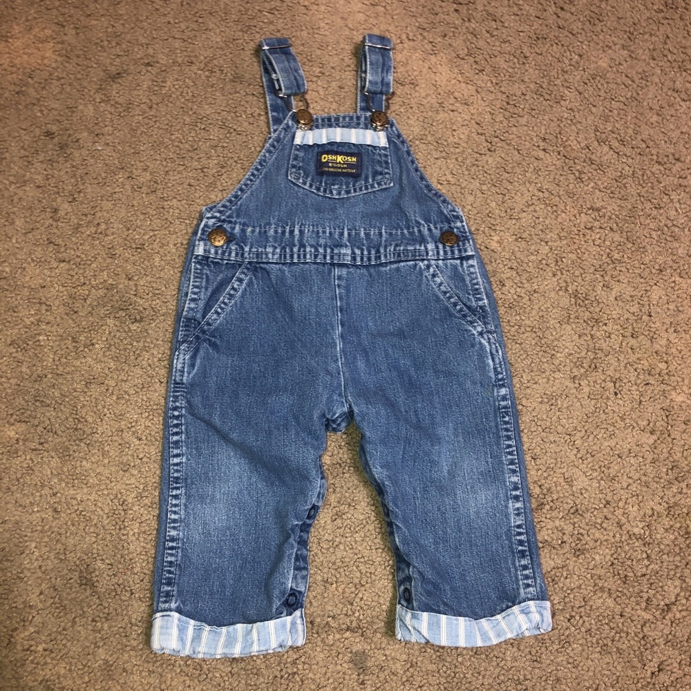 Vintage Osh Kosh B'Gosh Vestbak Denim Bib‎ Overalls 12 Months Stripe Detail USA - Picture 3 of 14